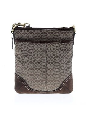 Vintage Coach Signature Brown Khaki Suede Trim Swingpack Crossbody Bag